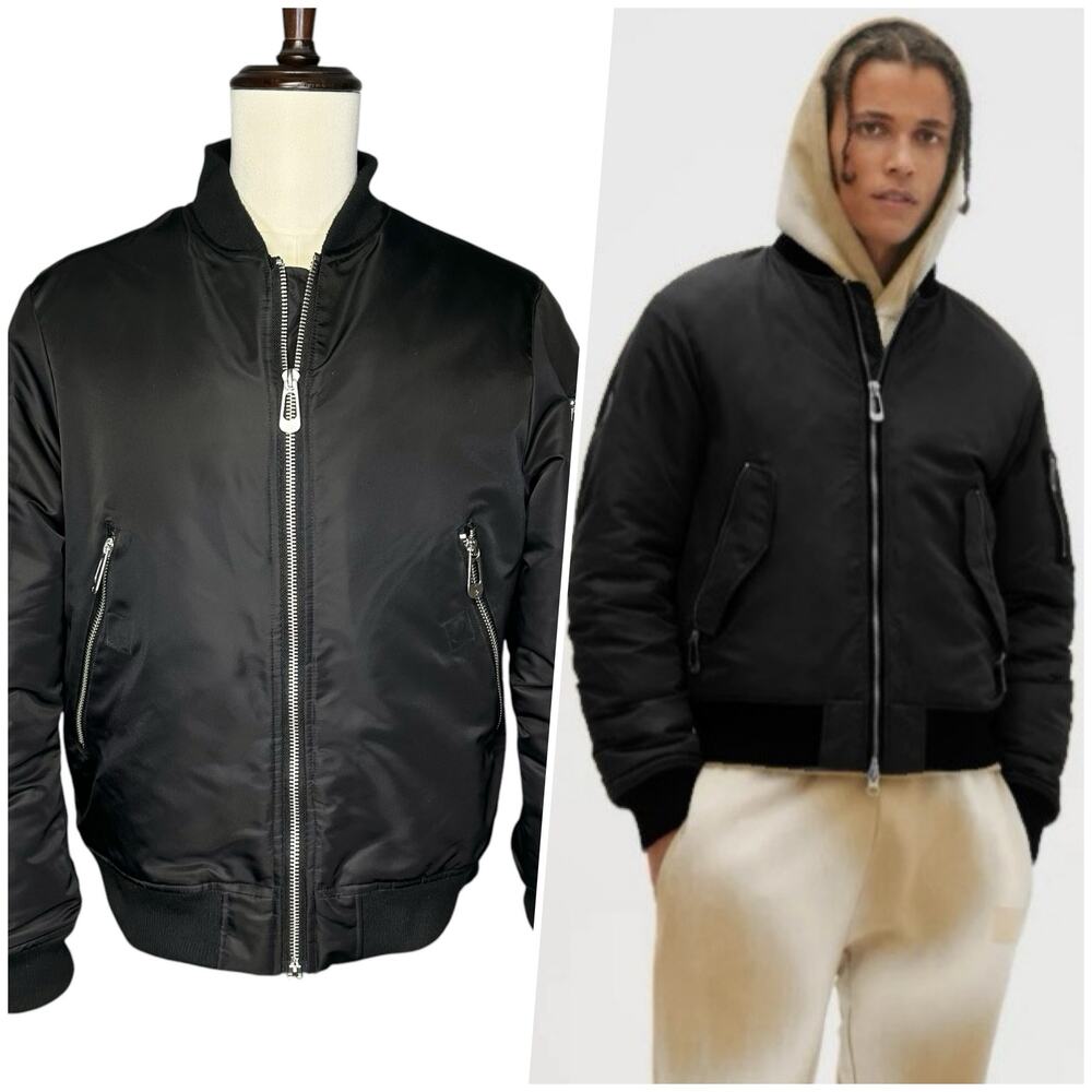 Noize | Men | Black Stringer Short Length 100% Nylon Bomber Jacket | Size Large